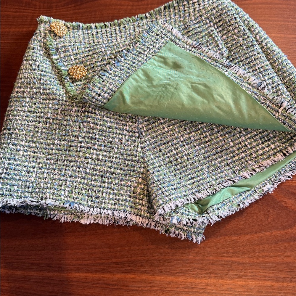 Self-Portrait Green Tweed Mini Skort Sz 2 - Picture 6 of 11